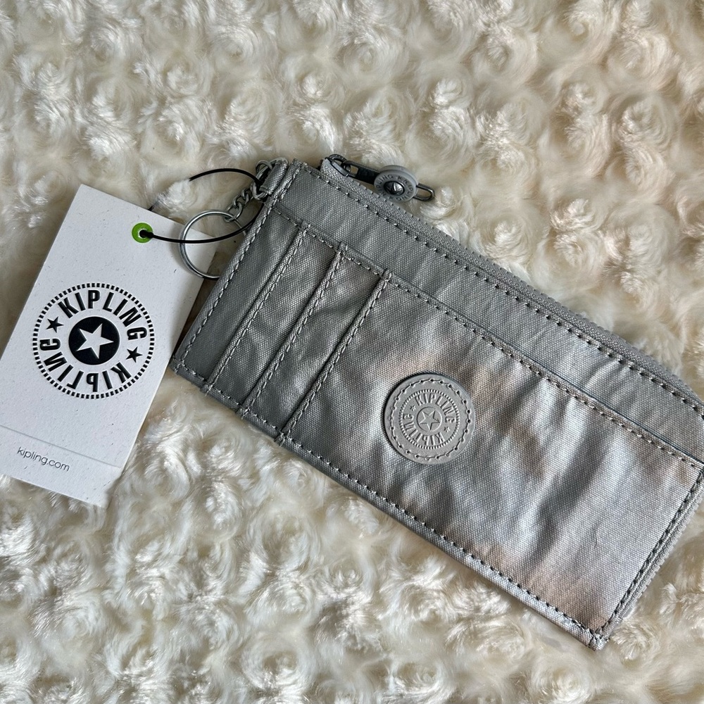 Kipling Silver Metallic Card Holder with Keyring